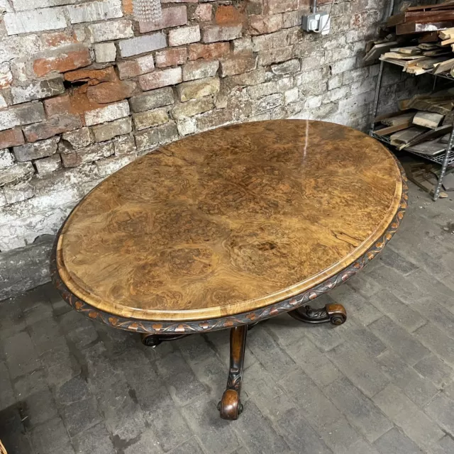 Antique Vintage Victorian Burr Walnut / Oak Tilt Top Dining Table With Chairs 2