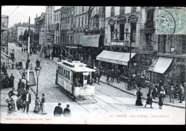 NANCY (54) TRAMWAY Ligne 11 N°50 au COMMERCE "LE SUEZ" & RESTAURANT animé en1905