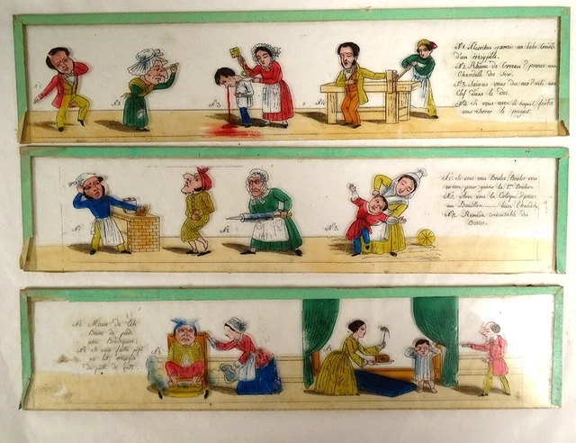 3 PLAQUES VERRE lanterne magique personnages scènes humoristiques XIXème EUR 40,00 - FR
