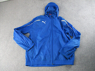 Puma Jacket Mens Large L Blue Full Zip Nylon Sports Hooded Logo Outdoor Adult