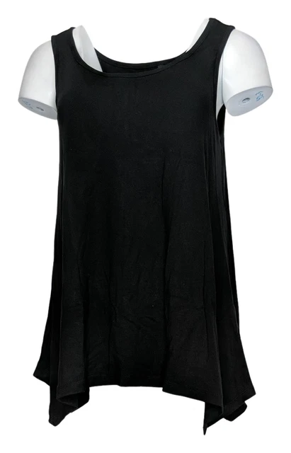 Women with Control Women's Top Sz M Finespun Jersey Dip Hem Tank Black A399480