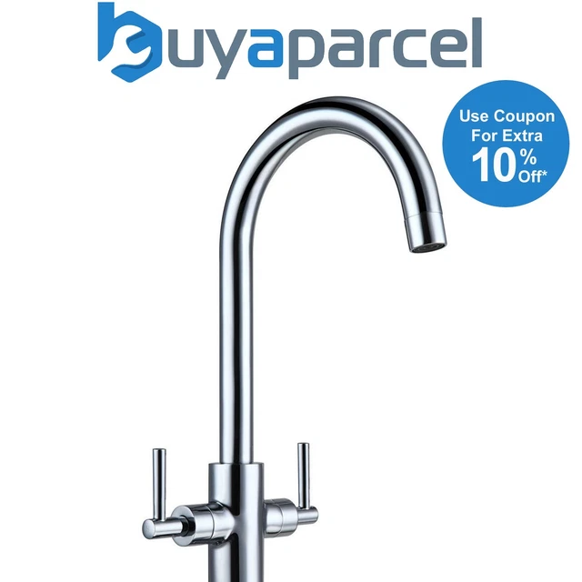 Modern Dual Lever Monobloc Kitchen Mixer Tap Chrome 360 Swivel Spout Twin Lever