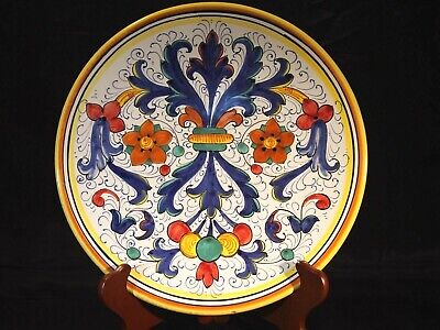 Deruta Italy Pottery 10" Plate Charger Floral Fleur-de-Lis Display