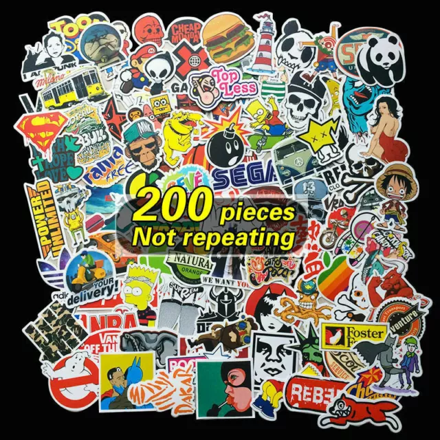 200 X Random Cool Vinyl Decal Graffiti Sticker Bomb Skate Laptop PVC Stickers UK