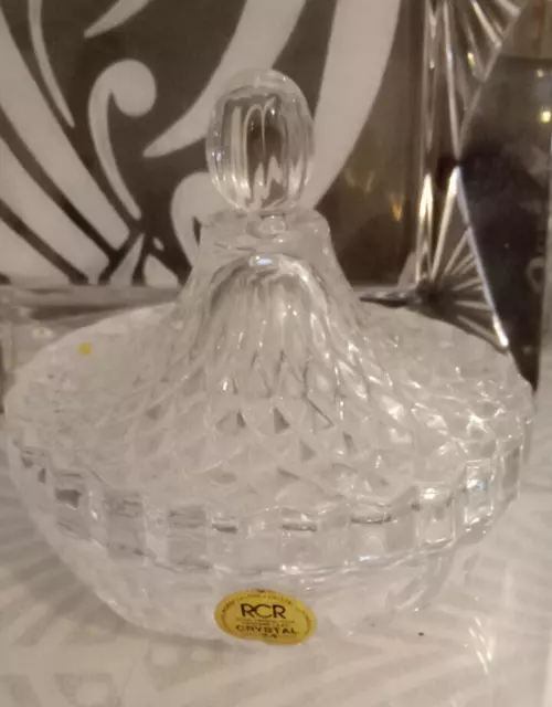Vintage Crystal Glass Trinket Dish and Lid Italian RCR Royal Crystal Rock Italy
