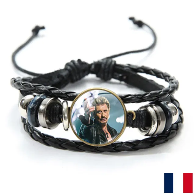Bracelet Bijoux corde Photo souvenir Johnny Hallyday "Je te promets "