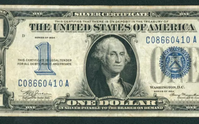$1 1934 Silver Certificate ((FUNNYBACK)) DAILY CURRENCY AUCTIONS FREE RETURN