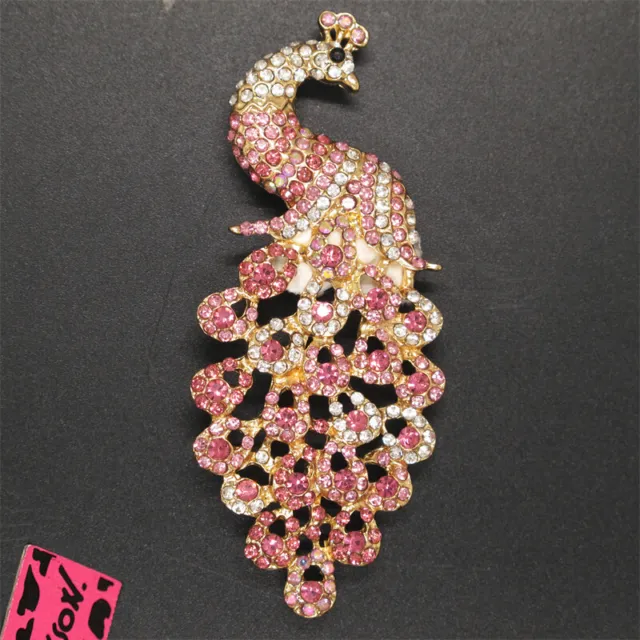 Hot Betsey Johnson Cute Pink Gorgeous Peacock Animal Crystal Charm Brooch Pin