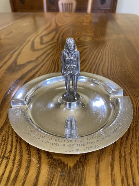 1958 Garrard & Co. hallmarked sterling silver paratrooper ashtray 220.2  grams￼
