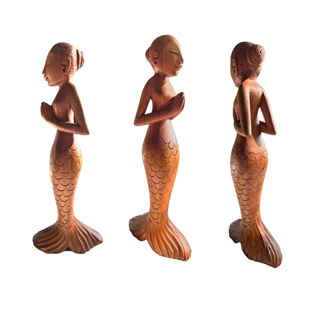 Yoga Mermaid Statue Mountain Pose Asana Tadasana Bali Wood Carving sculpture Art