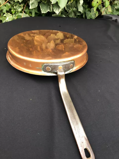 Vintage French Artisan Copper large Frying Pan Skillet, 3kg & 34cm diameter