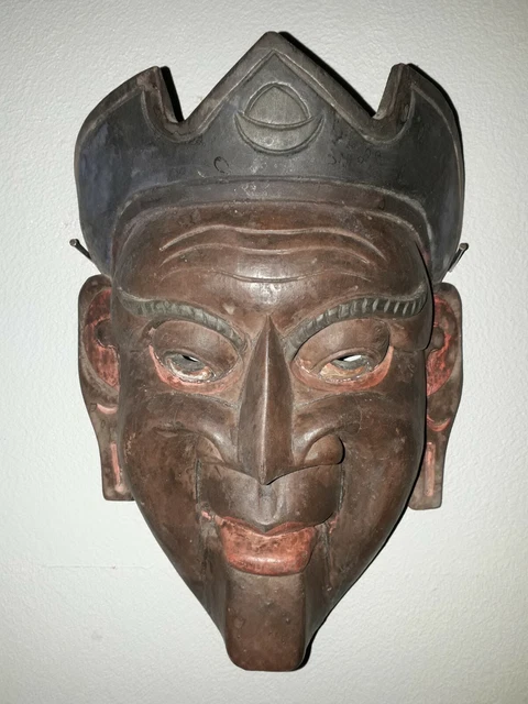 Masque Mexicain Ancien En Bois « Langue Du Diable » - Artisanat Authentique Du Michoacán