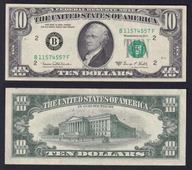 United States 10 Dollars 1969C New York P 451d BB VF+ C-D1
