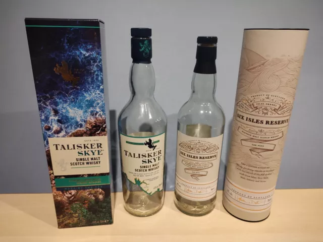 Talisker Skye & Six Isles Reserve Whisky EMPTY bottles & packaging