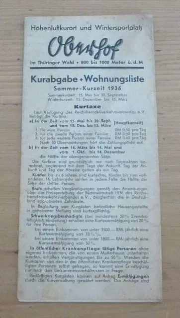 Alter Stadtplan Führer Oberhof Reiseführer Thüringer Wald v 1936 Höhenluftkurort