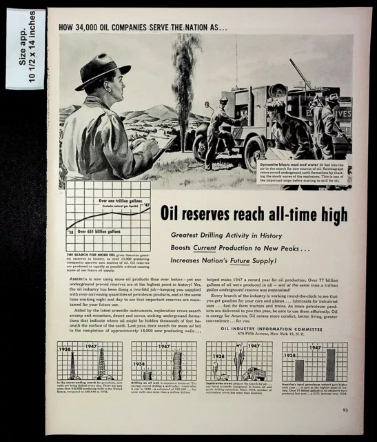 1948 Oil Industry Info Reserves Reach All Time High Vintage Print Ad 29240