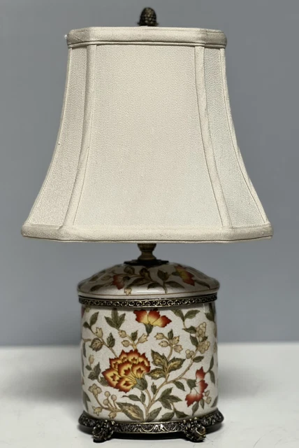 Cute Oval Box w/ Brass Ormolu Lamp In The Spring Garden Floral Motif 17”