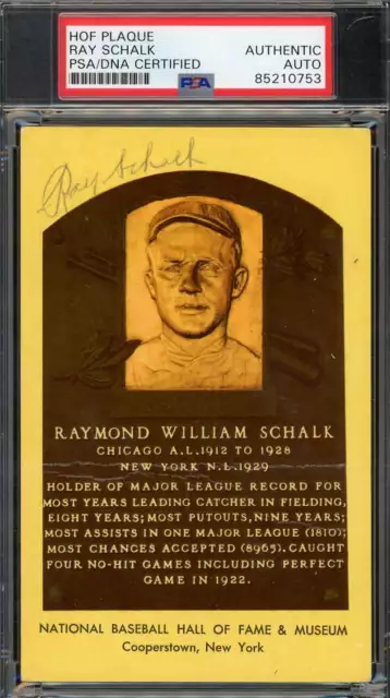 Ray Schalk PSA DNA Coa Signed Gold HoF Plaque Autograph