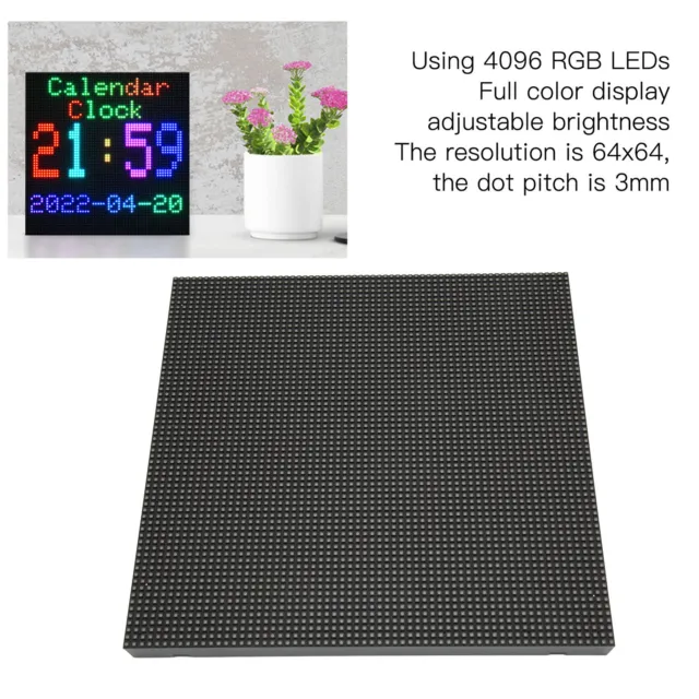 LED Matrix Panel 4096 RGB LEDs Full Color Adjustable Brightness 64x64 3mm UK SMO