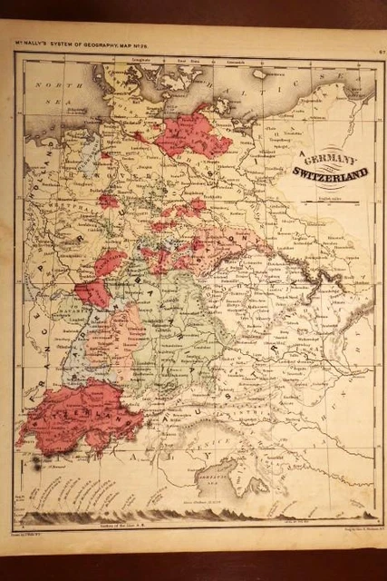 1872 Rare Antique Mcnally Atlas Map-Germany & Switzerland-Excellent Detail