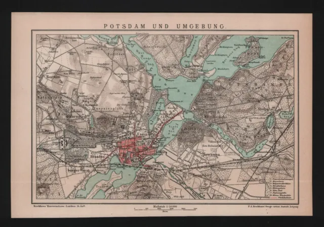 Landkarte map 1895: POTSDAM UND UMGEBUNG. Brandenburg Havel Sanssouci