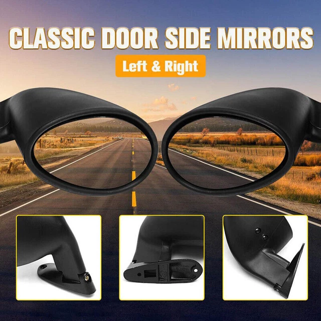 Universal Classic Car Door Side View Mirror & Matte Black Gaskets Vintage Pair
