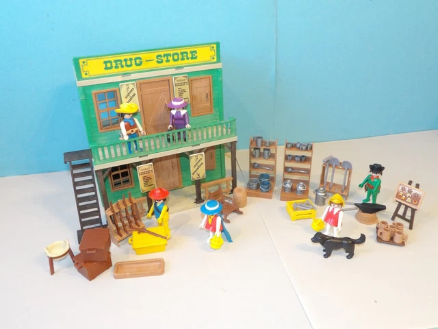 Lot Playmobil Western - Double Saloon + Drugstore - Vintage - État D'usage