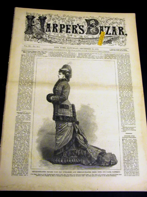 Harper's Bazar Dec 23 1876 VICTORIAN LADIES DOUBLE BREASTED COAT OVER-SKIRT