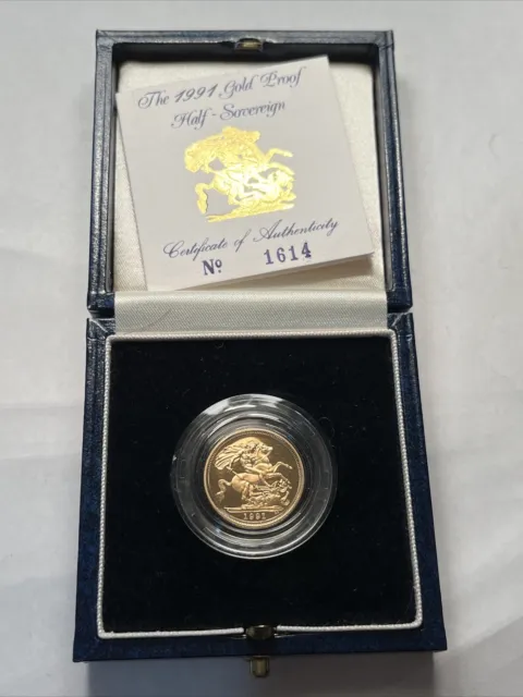 Great Britain UK 1991 1/2 Half Sovereign Gold Proof Coin # 1247
