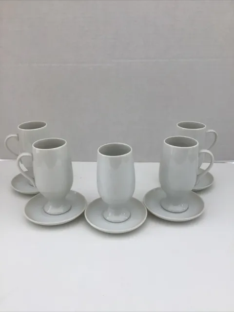 Vintage Tackett For Schmid MCM White porcelain demitasse cups & saucers Set Of 5