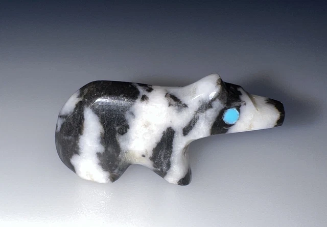 Native American Zuni Carved Zebra Stone Bear Fetish By Fernando Laiwakete