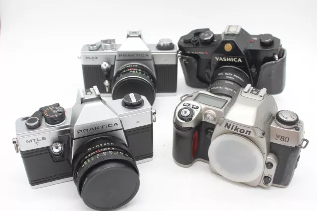 F x4 Vintage SLR Film Cameras Inc. Praktica PLC3, Yashica TL Electro X etc