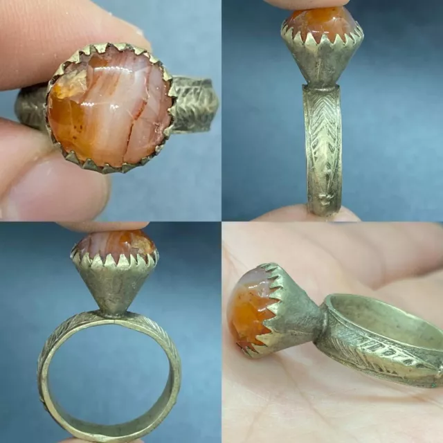 Brass Unique Antique near Eastern old Agate Stone beautiful Ring