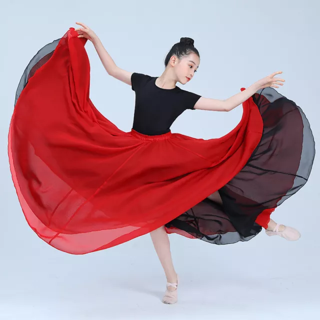 Abbigliamento Danza Ragazza Chiffon Gonna Swing Grande Flamenco Danza Elegante Bicolore Reversibile