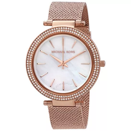 Michael Kors Mk4519 Darci Mop Glitz Dial Rose Gold Mesh Band Steel Womens Watch