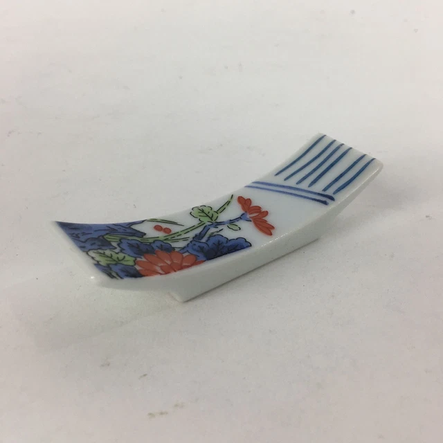Japanese Porcelain Chopstick Rest Holder Vtg Sometsuke Red Chrysanthemum CR203