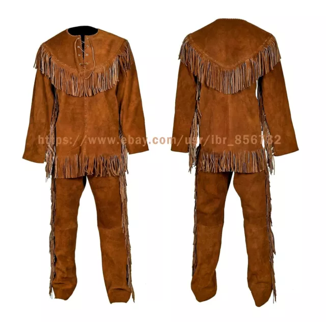 Fringe Suede Leather Shirt and Pants for Native American and Western Suit