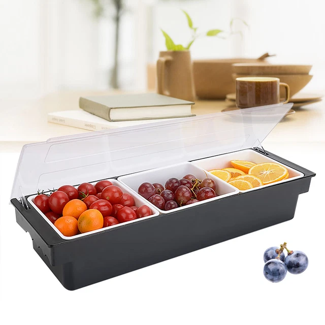 ABS Fruit Tray Bar Top Garnish Center 3-Pint Condiment Dispenser Caddy +Lid TOP