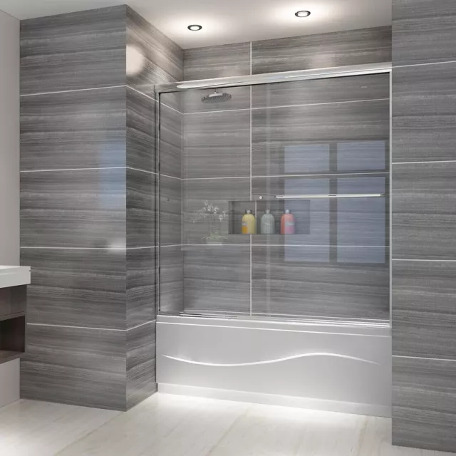 ELEGANT 60" W x 62 " H Tub Shower Door Sliding Bathtub Doors 1/4" Clear Glass