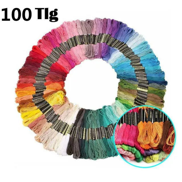 100x Mixed Stickgarn Sticktwist 8m Multicolor Farblich Sticken Nähgarn Set DE