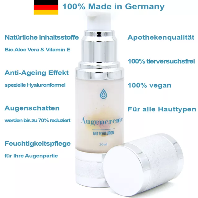 Augencreme mit Hyaluron gegen Tränensäcke Eye Cream Bio Aloe Vera Vitamin E 30ml