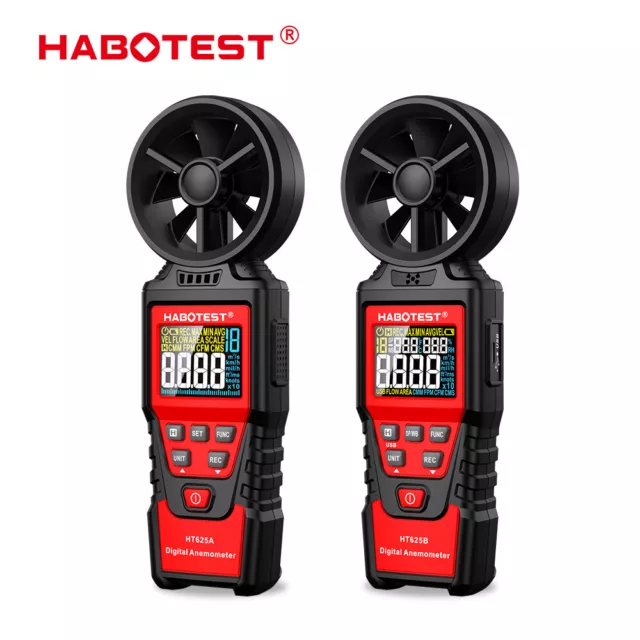 HABOTEST HT625 Digital Anemometer Handheld Wind Speed Meter Air Flow Tester