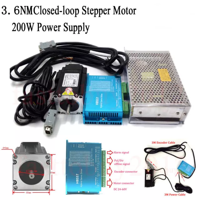 428Oz-in Closed Loop Stepper Motor Nema23 3.6NM Servo Driver & 200W Power Supply