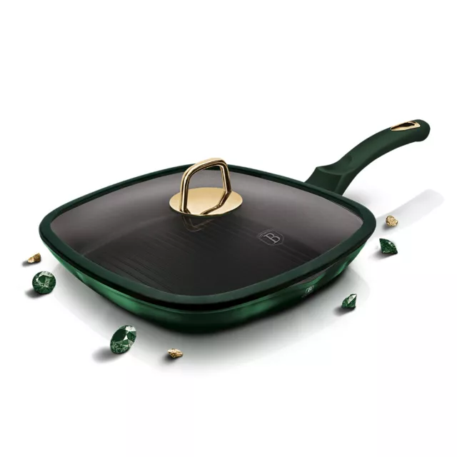 Non-Stick Emerald Square Grill Griddle Frying Pan Steak Cooking Skillet With Lid