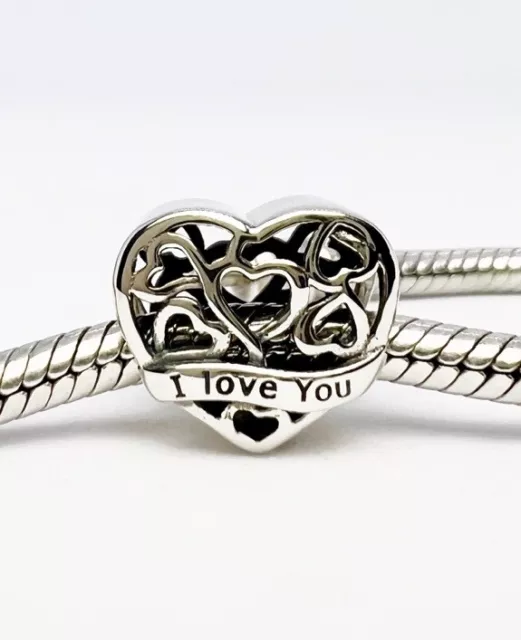 I Love You Love Heart Charm Bead Genuine 925 Sterling Silver 💖