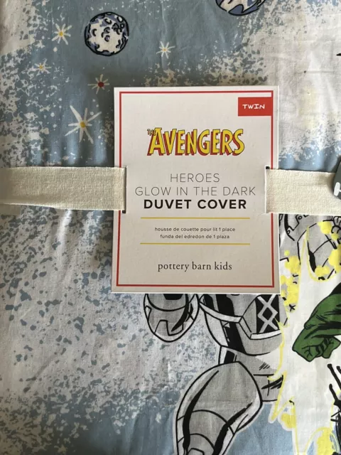 POTTERY BARN KIDS Glow in Dark Avengers Heroes TWIN Duvet Cover - NEW