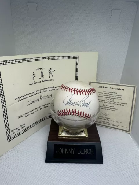 Johnny Bench Signed National League ONL Baseball Scoreboard Lefty’s COA