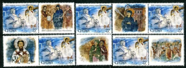 1429 SERBIA 2019 - 800 Years of Mileseva Monastery - 5x MNH Set + 5x Labels