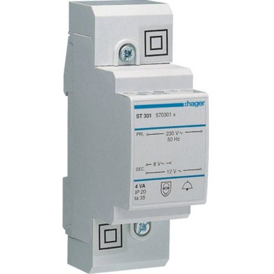 Hager Hager Transformateur de Sonnerie 230V/8V Et 12V 16VA 3PLE ST305 