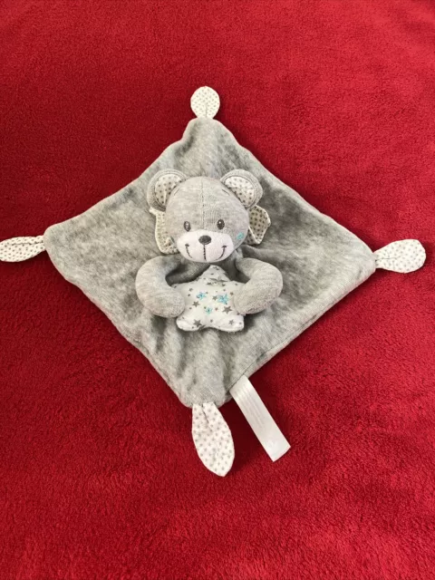 🇫🇷 doudou plat ours gris coussin étoiles brodées 5 nouettes NICOTOY NEUF